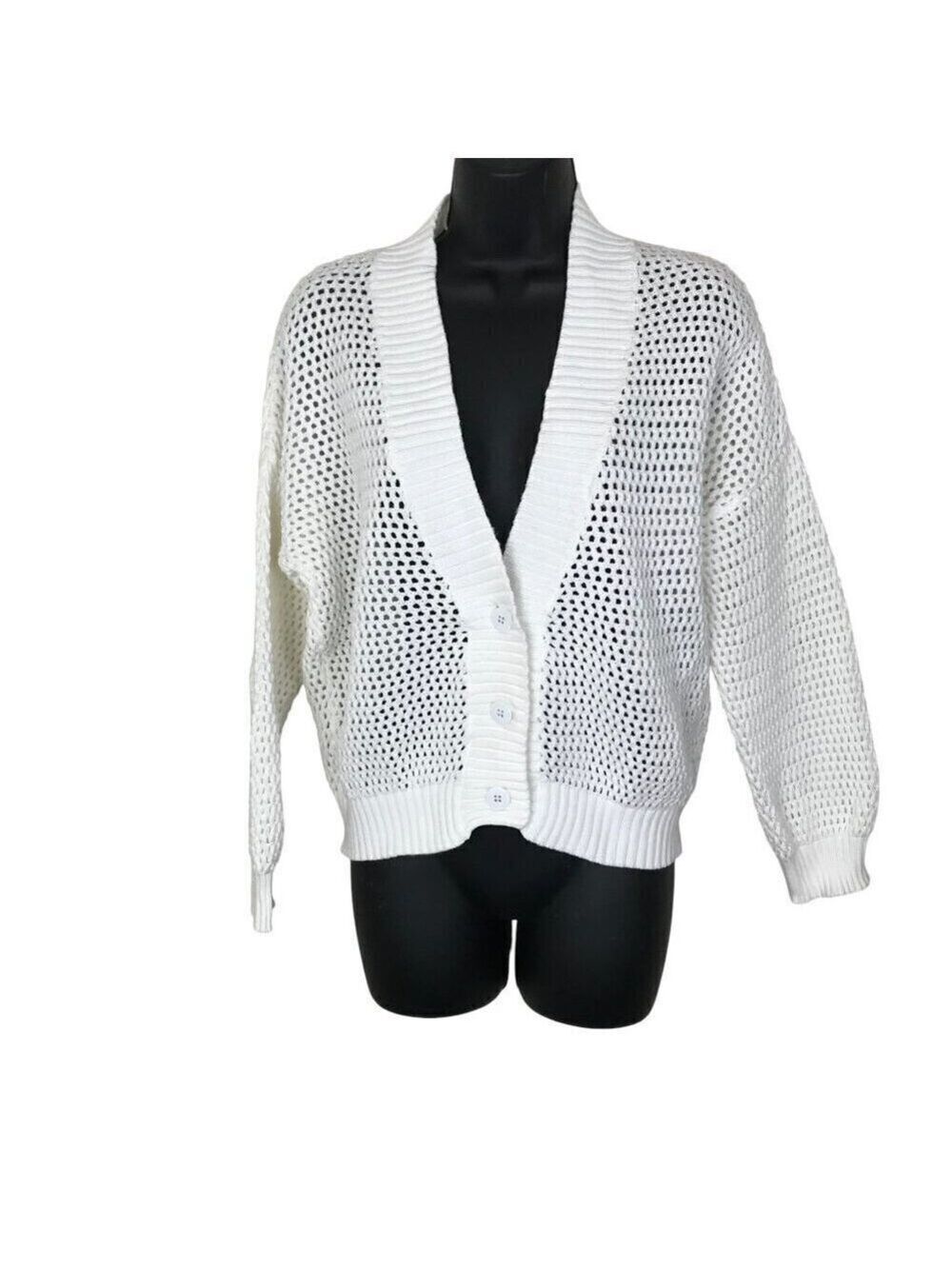 Max Mara Studio Crochet Like White Cotton Blend Cardigan Size M